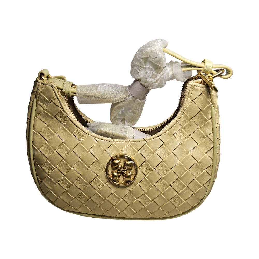 NWOT Cream Woven faux Leather Shoulder Bag with Gold Hardware